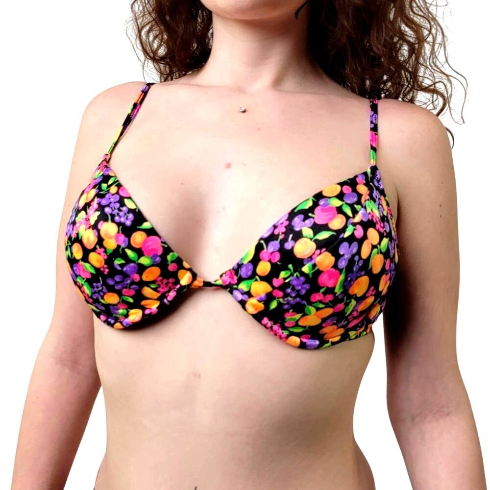 Vintage 90s Colorful Floral and Fruity Bikini Top - L - Picture 2 of 5
